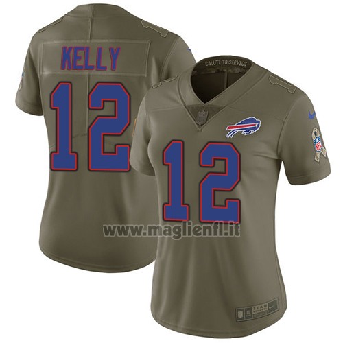 Maglia NFL Limited Donna Buffalo Bills 12 Jim Kelly Verde Stitched 2017 Salute To Service